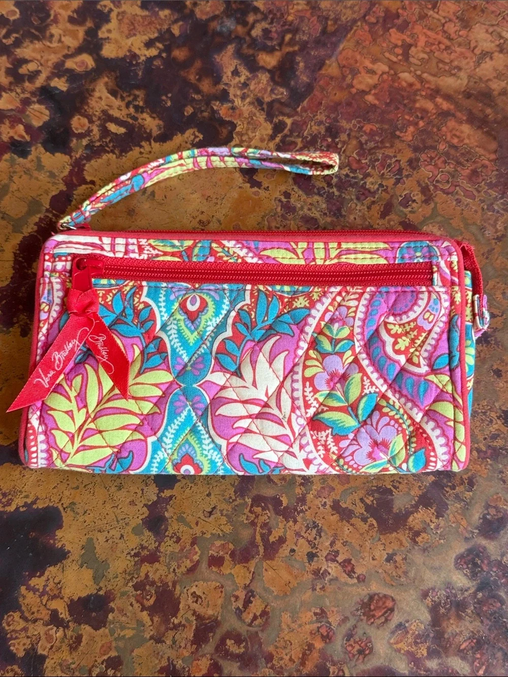 Vera Bradley Tutti Fruiti Multicolor Pink Floral Quilted Zip Top Wallet Wristlet